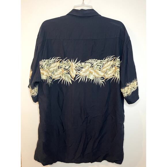 Vintage IZOD Hawaiian Shirt Mens Medium Black Rayon Leaves Beach Cruise EUC - Picture 6 of 7